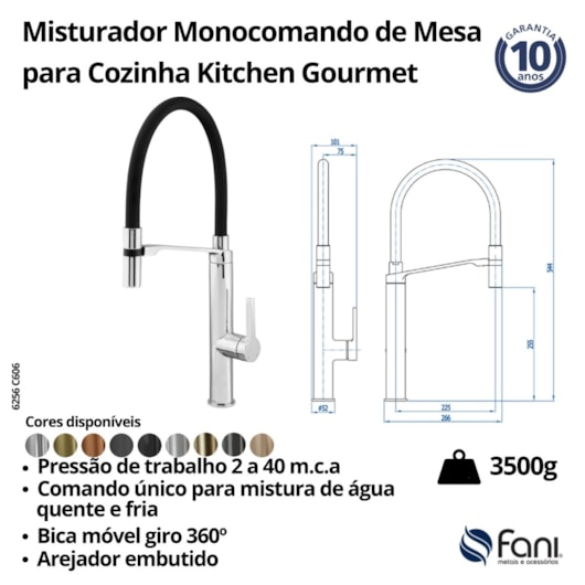 Misturador Monocomando de Mesa para Cozinha Santiago 6256 GE606 Grafite Escovado Fani - Imagem principal - 5b5b258b-67d5-46a1-8c66-1989f0cefc65