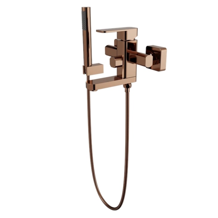 Misturador Monocomando de Parede para Banheira com Ducha Manual e Bica Retratil Purus Rose Gold Immersi