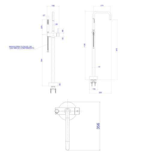 Misturador Monocomando De Piso Para Banheira Quadrado DecaYou Black Matte Deca - Imagem principal - deb0640d-47af-4803-8236-6d792214c32f