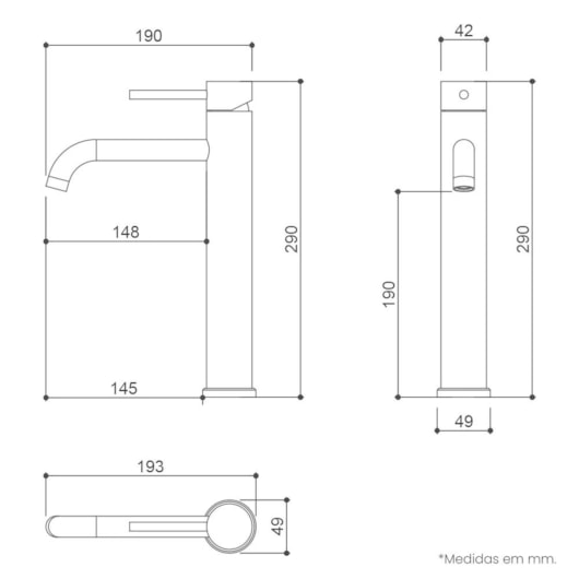 Misturador Monocomando Lavador Bica alta Grafite Escovado Drop 19 cm - Imagem principal - a51e0e36-631e-47c7-a563-5c2f174a61a5