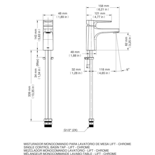 Misturador Monocomando Lift para Lavatório de Mesa Bica Baixa Docol - Imagem principal - 3ce8b9d4-eb9a-4a72-904d-234f96848618