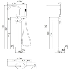 Misturador Monocomando Para Banheira De Chão Com Flexível 15M Kr208 Aço Escovado Kromma