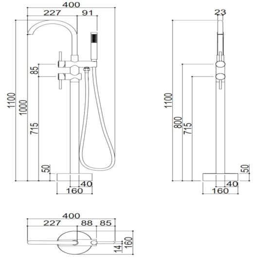 Misturador Monocomando Para Banheira De Chão Com Flexível 15M Kr208 Titânio Escovado Kromma - Imagem principal - c27b3d3a-0286-45cd-9eb4-bde4f1266ddb