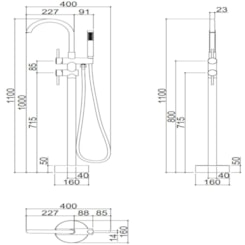 Misturador Monocomando Para Banheira De Chão Com Flexível 15M Kr209 Dourado Kromma