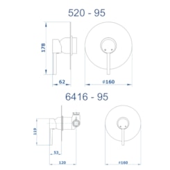 Misturador Monocomando Para Chuveiro Slim 95 Doro Vecchio Fani
