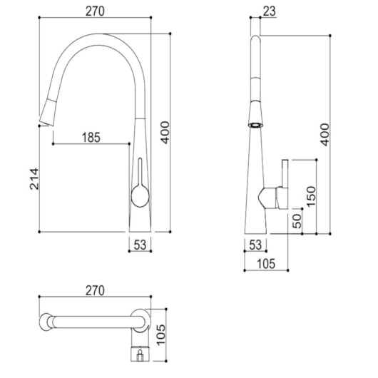 Misturador Monocomando Para Cozinha Bica Alta Com Ducha Extensível Kr389 Champagne Matte Kromma - Imagem principal - 35f3ca17-374c-45b0-9bfd-85f00e485606