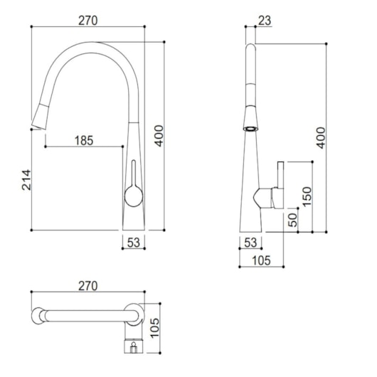 Misturador Monocomando Para Cozinha Bica Alta Com Ducha Extensível Kr389 Titânio Escovado Kromma - Imagem principal - 3c09e5a0-0e4c-4941-b6c7-a7d9cafe6e05