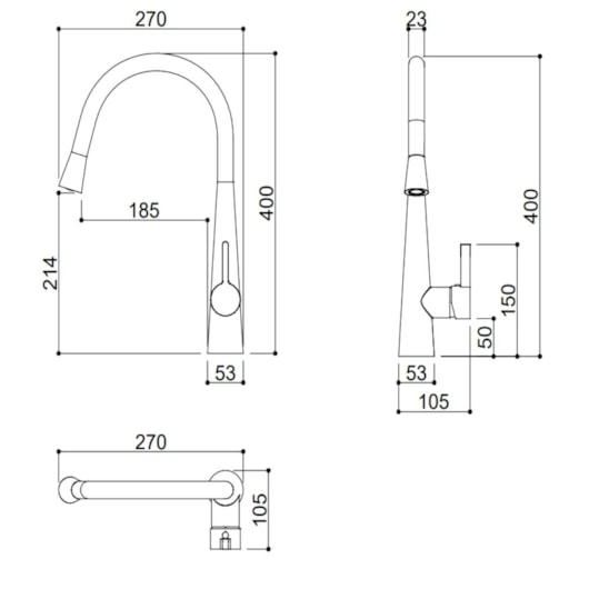 Misturador Monocomando Para Cozinha Bica Alta Com Ducha Extensível Kr409 Inox Aço Escovado Kromma - Imagem principal - 140134b8-31c6-4432-a8f5-76071cf95934