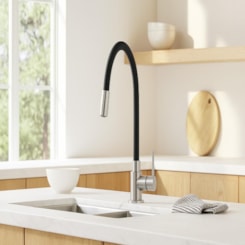Misturador Monocomando Para Cozinha Bica Giratória Aço Escovado Drop