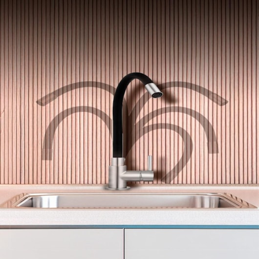 Misturador Monocomando Para Cozinha Bica Giratória Aço Escovado Drop - Imagem principal - fed3cd44-5903-412d-b895-578482ae0f11