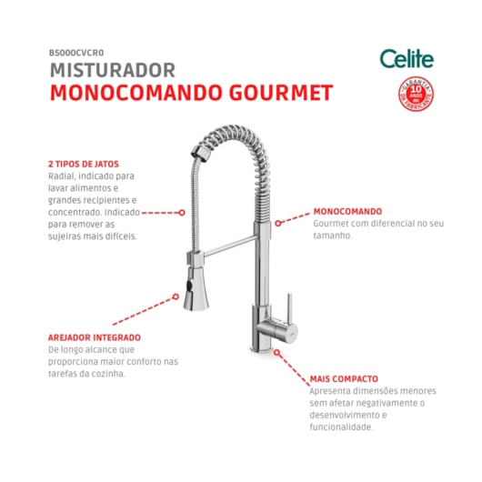 Misturador Monocomando Para Cozinha De Mesa Bica Móvel Gourmet Cromada Celite - Imagem principal - 49da4c70-38d8-4da7-9896-a2293e30408b