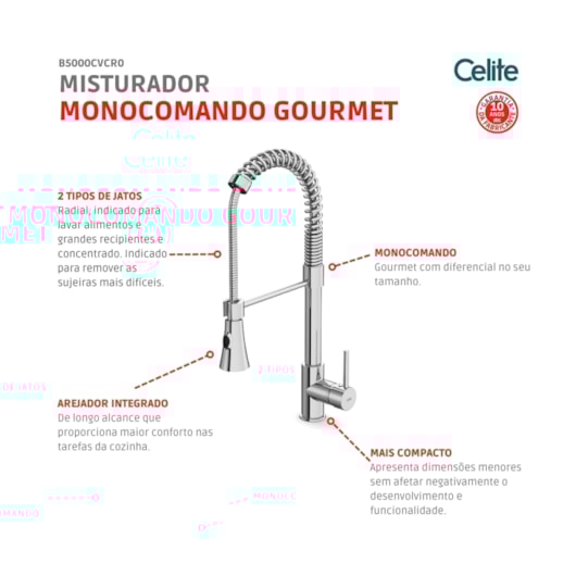 Misturador Monocomando Para Cozinha De Mesa Bica Móvel Gourmet Cromado Celite - Imagem principal - c3961e90-d4a0-4e9b-9feb-61c364dd964a