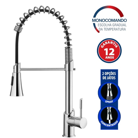 Misturador Monocomando Para Cozinha De Mesa Gourmet Loren Kitchen Com Ducha  Cromado Lorenzetti - Imagem principal - c6e387d2-a575-4905-a767-034c694fe77d