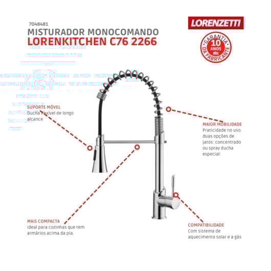 Misturador Monocomando Para Cozinha De Mesa Gourmet Loren Kitchen Com Ducha  Cromado Lorenzetti - Imagem principal - a20a0a3a-b7f1-42e6-b3ba-408bee4ccca3