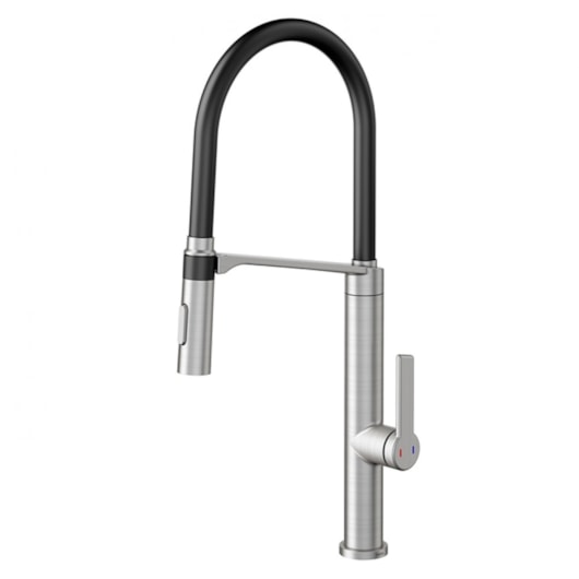 Misturador Monocomando Para Cozinha Doc Inox Escovado C/ Mangueira Preta Docol - Imagem principal - d47e3bdb-7668-4de5-b796-ee8c303cd1da