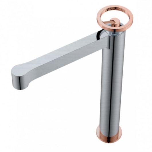 Misturador Monocomando Para Lavatório Bica Alta Com Esfera Quartzo Rosa Rb6214 Aço Escovado Rose Gold Rubinettos - Imagem principal - fa39bd4f-2da1-4a33-a233-539dba4a66cd