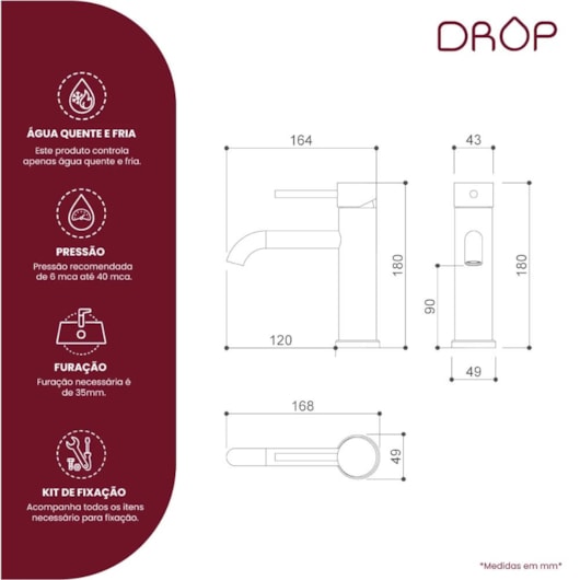 Misturador Monocomando Para Lavatório Bica Baixa Black Matte Drop - Imagem principal - 6f5c47f8-9782-496f-a732-ea3e7da2ba03