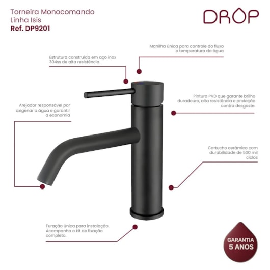 Misturador Monocomando Para Lavatório Bica Baixa Black Matte Drop - Imagem principal - 2951db9c-b343-4297-949d-e628b7742c9b