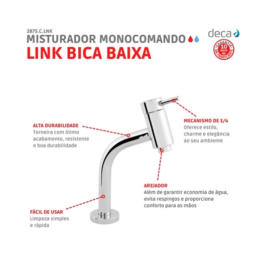 Misturador Monocomando Para Lavatório De Mesa Link Bica Baixa 2875 Cromado Deca - Imagem principal - 4994682f-b14a-4693-b3c0-55453681ca7d
