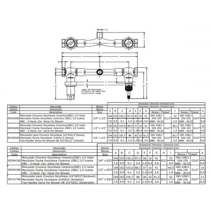 Misturador Para Banheira Ou Chuveiro Base Latão Docol