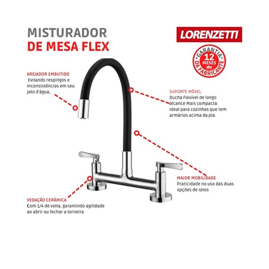 Misturador Para Cozinha De Mesa Flex Preto 1256 B27 Lorenzetti - Imagem principal - f4b8019c-96a3-4f81-833d-a60a798bc955