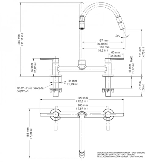 Misturador Para Cozinha De Mesa Gali Cromado Docol - Imagem principal - d86b36f5-20ec-41b4-a034-f25cb46ff66c