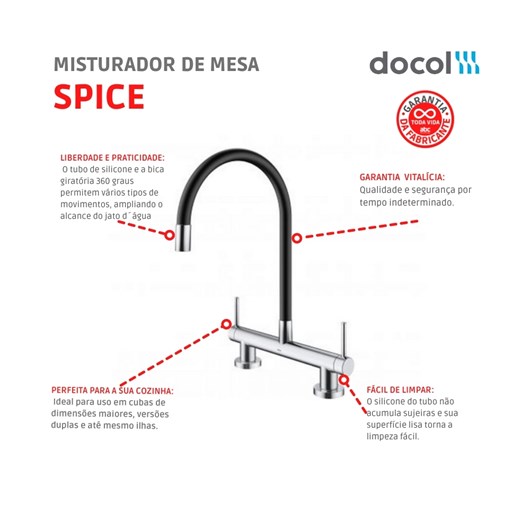 Misturador Para Cozinha De Mesa Spice Cromada Preta Docol - Imagem principal - 7b7e8685-f3b2-41ce-8add-b6943f0b1ca3