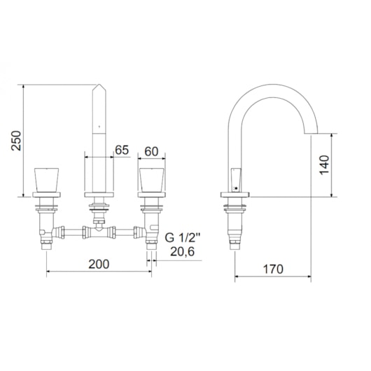 Misturador Para Lavatório Balcão 1880 C 240  Meber - Imagem principal - 3b19cad8-f760-4ca1-889b-94494e64530e