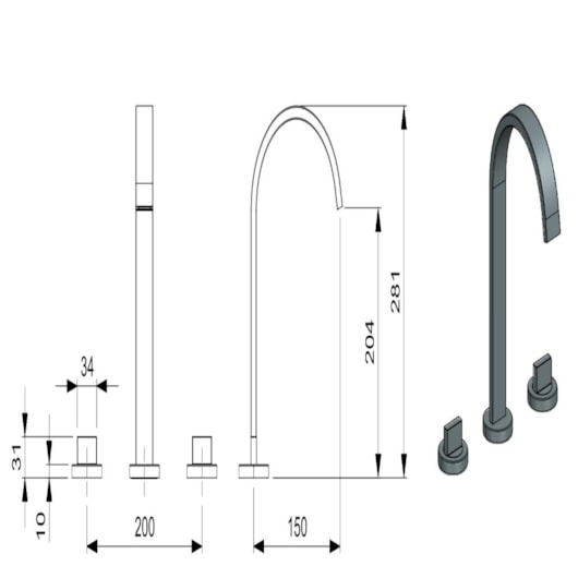 Misturador Para Lavatório De Mesa Bica Alta Com Válvula Flow Preto Matte Celite - Imagem principal - bf6637ae-88ff-469c-a6be-79484076f2be