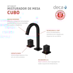Misturador Para Lavatório De Mesa Cubo Bica Alta 1877 Black Matte Deca