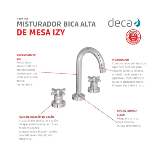 Misturador Para Lavatório De Mesa Izy Bica Alta 1877 Cromado Deca - Imagem principal - b51e29ee-712d-4605-bfed-ec338a71300d
