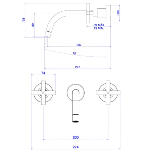 Misturador Para Lavatório De Parede Bica Baixa Duna Clássica 1878 Black Matte Deca - Imagem principal - 82c1a2ae-afd2-469c-b398-ab425e5098fb