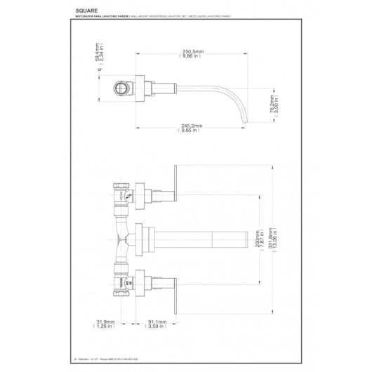 Misturador Para Lavatório De Parede Square Cromada Docol - Imagem principal - d2927b57-40ae-48f3-a9fc-26ca56552a8e