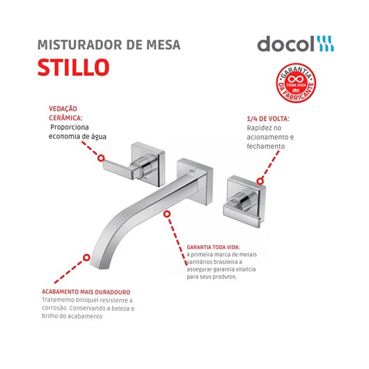 Misturador Para Lavatório De Parede Stillo Cromado Docol - Imagem principal - 8e814bb3-72f6-4a32-b32b-8cea101b2857