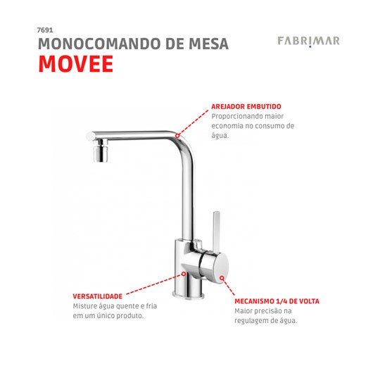 Monocomando De Mesa Para Cozinha Movee Fabrimar - Imagem principal - da2541d0-a817-489b-ba25-0ff9e65f8747