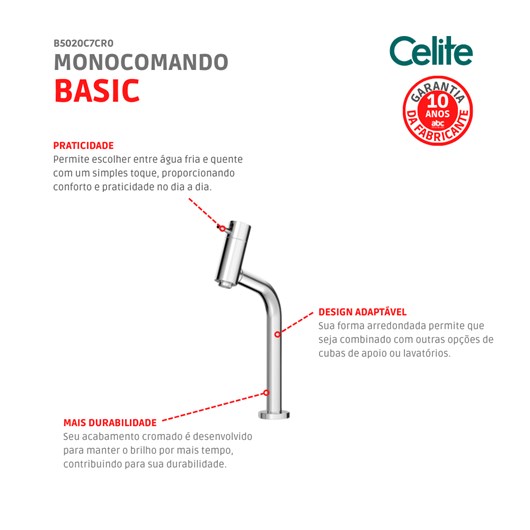 Monocomando De Mesa Para Lavatório Bica Alta Celite Cromado - Imagem principal - e72b0a76-346e-49ca-a126-bde9e1265ada