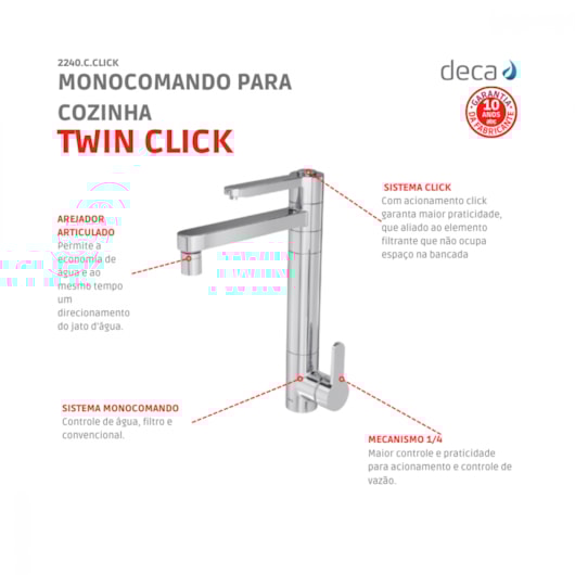 Monocomando Para Cozinha Com Filtro Twin Click Cromado Deca - Imagem principal - 0900732f-23c6-48db-86ba-ba1207a98ec6