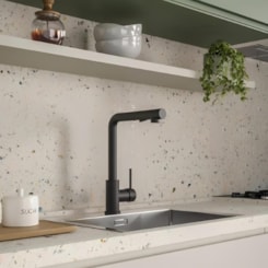 Monocomando Para Cozinha De Mesa Bica Em L Extraível 2 Funções Pratica Preto Matte Celite