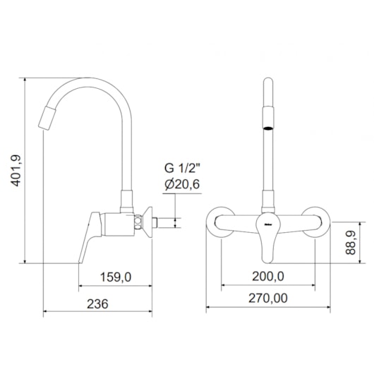 Monocomando Para Cozinha Parede 7006 Bm C 70 Cromado Preto Meber - Imagem principal - 4080808a-4315-4cb2-8ee0-fe6c92ead544