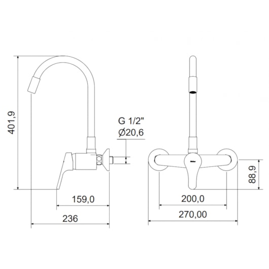 Monocomando Para Cozinha Parede 7006 Bm C 70 Cromado Vermelho Meber - Imagem principal - c93a915a-6359-404f-9040-ec2791b243cf