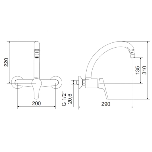 Monocomando Para Cozinha Parede 7006 C 70 Meber - Imagem principal - 52bc3417-4998-4a5b-8652-5465a720c275