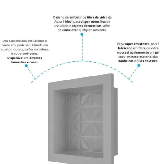 Nicho De Embutir De Plástico Fibra Vidro 3D Cinza Astra 30x30x10cm - Imagem principal - 9e9d000e-f81b-4f16-8238-063a569dca62