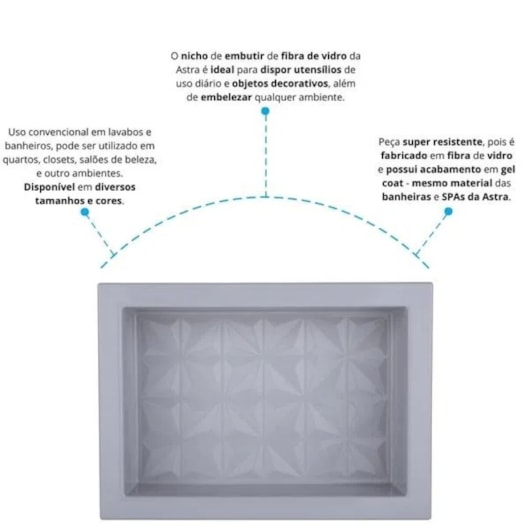 Nicho De Embutir De Plástico Fibra Vidro 3D Cinza Astra 30x45x10cm - Imagem principal - b11d0868-7f48-4011-a808-c6592e76a24b