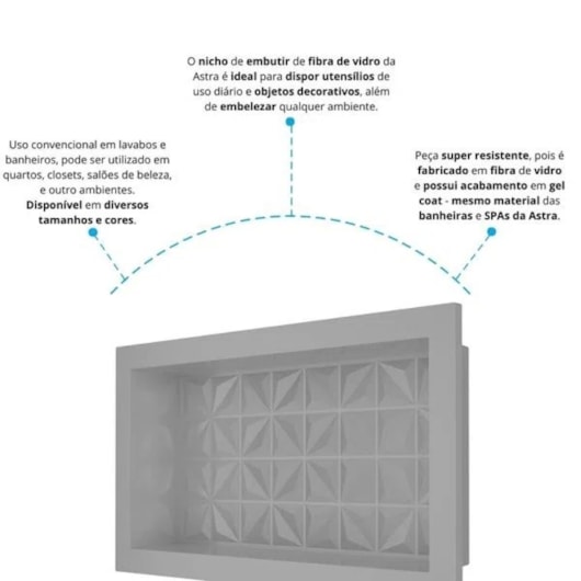 Nicho De Embutir De Plástico Fibra Vidro 3D Cinza Astra 30x60x10cm - Imagem principal - 370ab0fb-812d-411c-a4ac-29ae4fe576a6