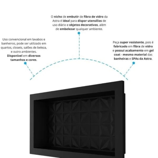 Nicho De Embutir De Plástico Fibra Vidro 3D Preto Fosco Astra 30x60x10cm - Imagem principal - 3c1c099d-df6d-4c29-b6df-a3f5fa32eea6