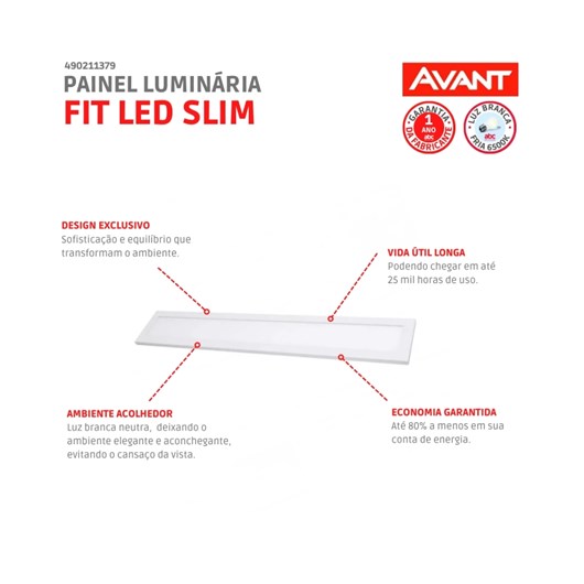 Painel Fit LED Plafon de Embutir 36W Retangular 10x120cm Luz Branca 6500K Bivolt Avant - Imagem principal - af927107-dd05-46b2-b3d2-943b3a6b0bc0
