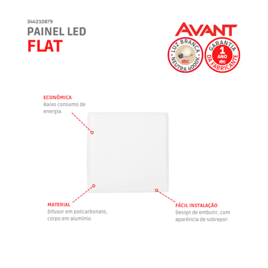 Painel Flat LED Plafon De Embutir 24W Quadrado 17cm Luz Neutra 4000K Bivolt Avant - Imagem principal - df39d028-e38d-413f-a8e8-4c5efe1469f1