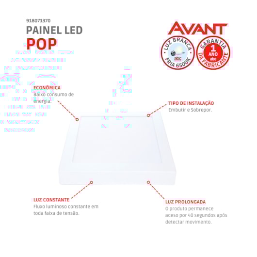 Painel Modular LED Plafon de Sobrepor 45W Quadrado 60cm Luz Amarela 3000K Bivolt Avant - Imagem principal - f43126cc-de8d-4af3-977f-cb7a0a8bef45