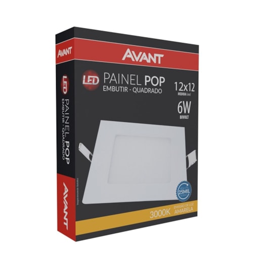 Painel Pop LED De Embutir 6W Quadrado 12cm Luz Amarela 3000K Bivolt Avant - Imagem principal - d05704a3-f5f6-45d2-94c4-076986411294