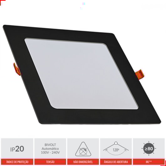Painel Pop Led De Sobrepor 18w Quadrado 22 Preto Luz Amarela 3000k Avant - Imagem principal - 62666a31-fe8e-442c-a736-ba4c75734359
